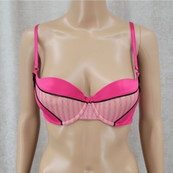 JEZEBEL Y2K Hot Pink Padded Underwire Bra 34C Faux Zipper Cups - Picture 1 of 12